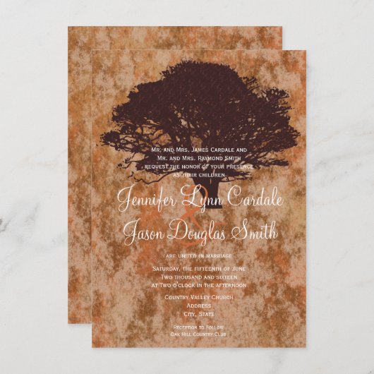 オータムオークツリーシルエット秋の結婚式招待状 招待状 (正面/裏面)