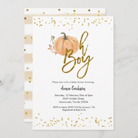 オータムカプキンオーボーイベイビーシャワー招待状 招待状 (正面/裏面)