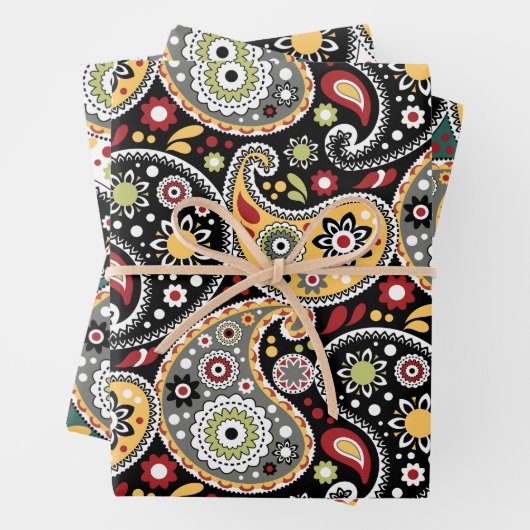 オータムカラーズボヘエレガントミアンバロックペイズリー ラッピングペーパーシート (インサイチュ)