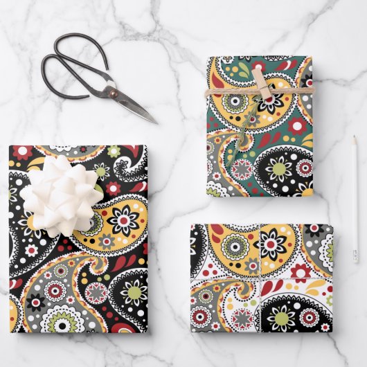 オータムカラーズボヘエレガントミアンバロックペイズリー ラッピングペーパーシート (正面)