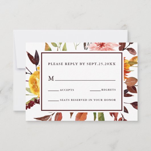 オータムガーデンバーガンディウォーターカラー結婚式RSVP 出欠カード (裏面)