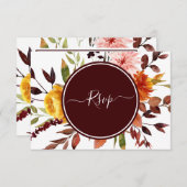 オータムガーデンバーガンディウォーターカラー結婚式RSVP 出欠カード (正面/裏面)