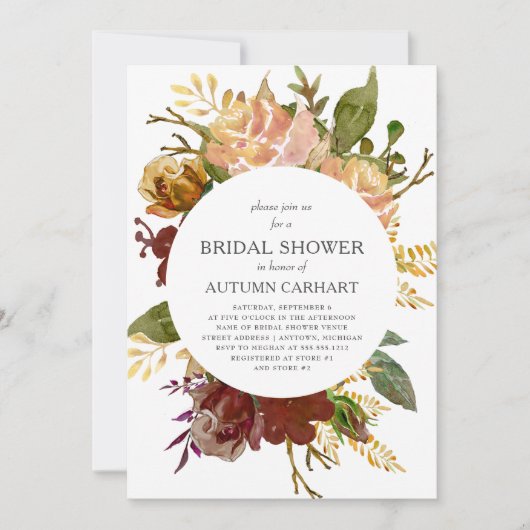 オータムガーデン素朴フローラサークルブライダルシャワー 招待状 (正面)