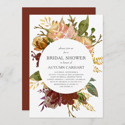 オータムガーデン素朴フローラサークルブライダルシャワー 招待状 (正面/裏面)