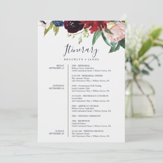 オータムガーデン バーガンディー 結婚式のスケジュールカード (スタンド正面)