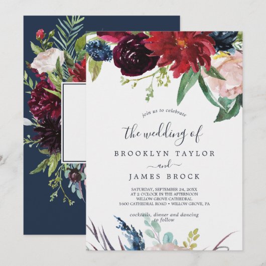 オータムガーデン | バーガンディー 結婚式 招待状 (正面/裏面)