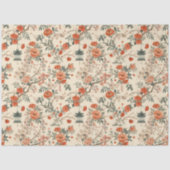 オータムクリームオレンジ花柄シノワズリ 薄葉紙 (正面)