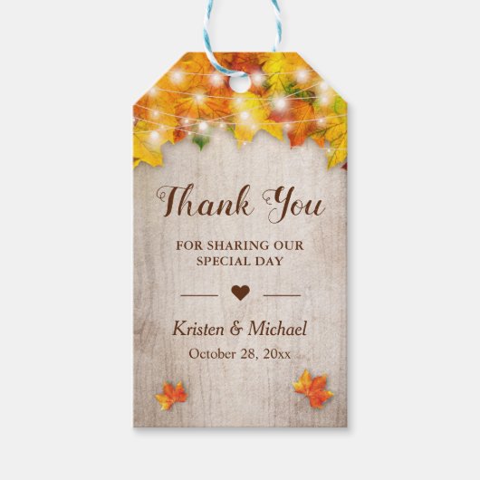 オータムゴールドの紅葉ストリングライト ありがとう ギフトタグ (正面)