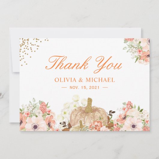 オータムゴールドグリッターズ パンプキンフローラル サンキューカード (正面)