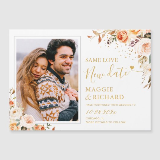 オータムゴールド フラワーフォト 新しい日程お知らせ マグネット (正面)