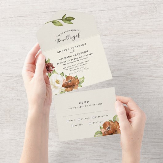 オータムシックフローラズ結婚オールインワン招待状 オールインワン招待状 (貼ってはがせる)