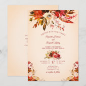 オータムスプレンダー ウォーターカラーフローラル アイボリーウェディング 招待状 (正面/裏面)