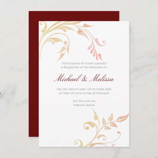 オータムスワール結婚式招待状 招待状 (正面/裏面)