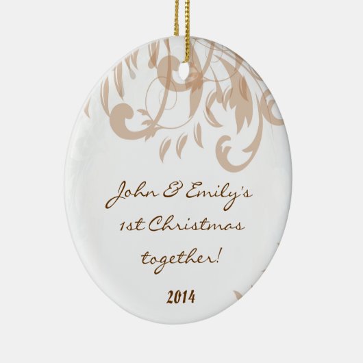 オータムダマスクレース秋パーソナライズされたネームオーナメント セラミックオーナメント (右)