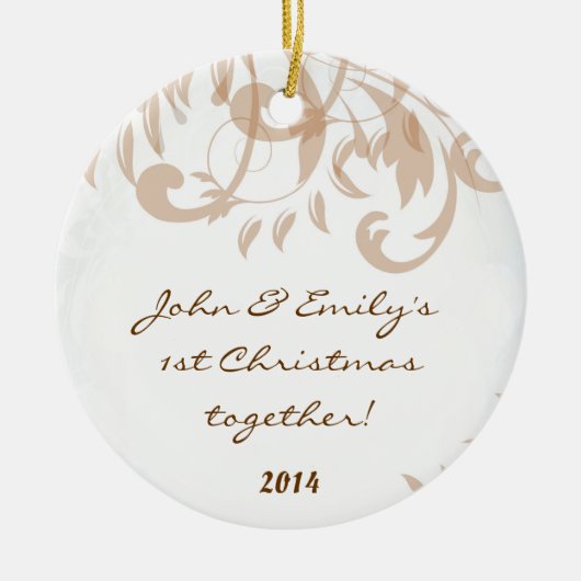オータムダマスクレース秋パーソナライズされたネームオーナメント セラミックオーナメント (正面)