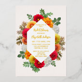 オータムダリアフローラ秋ブライダルシャワー 箔招待状 (正面)