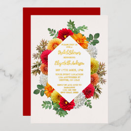 オータムダリアフローラ秋ブライダルシャワー 箔招待状