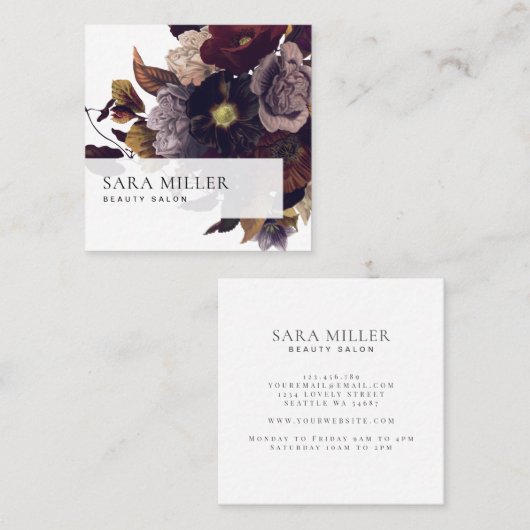 オータムダークムーディーフローラブーケ スクエア名刺 (正面/裏面)