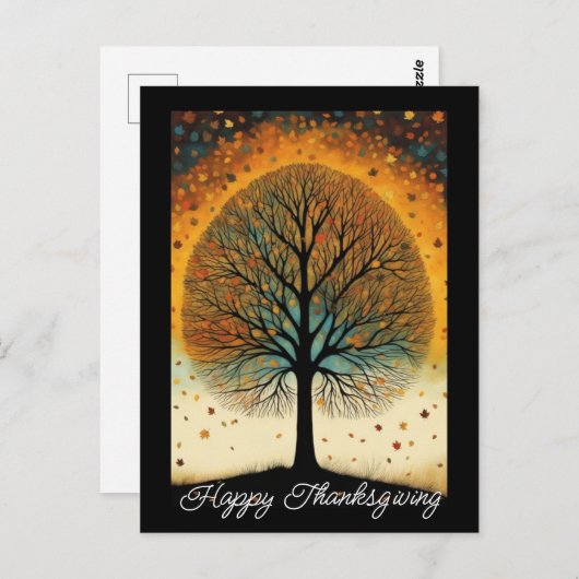 オータムツリーファインアートホリデーサンクスギビング ポストカード (正面/裏面)