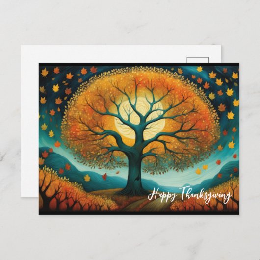 オータムツリーファインアートホリデー秋サンクスギビング シーズンポストカード (正面/裏面)