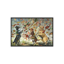 オータムテイルワグ 幻想的なゴールデンレトリバーの犬 油絵