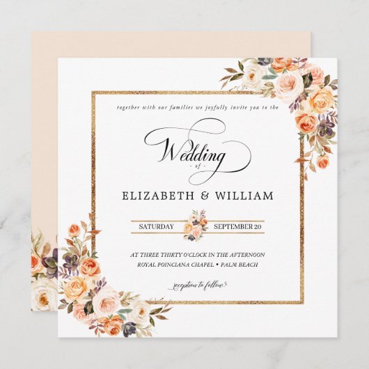 オータムテラコッタ結婚フローラズスクエア 招待状 (正面/裏面)