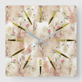 オータムニュートラルトーンの植物エレガントテーマ スクエア壁時計