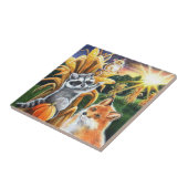 オータムハーベストコーンレッドキツネラクーンウォーターカラーアート タイル (側面)