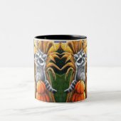 オータムハーベストコーンレッドキツネラクーンウォーターカラーアート ツートーンマグカップ (中央)