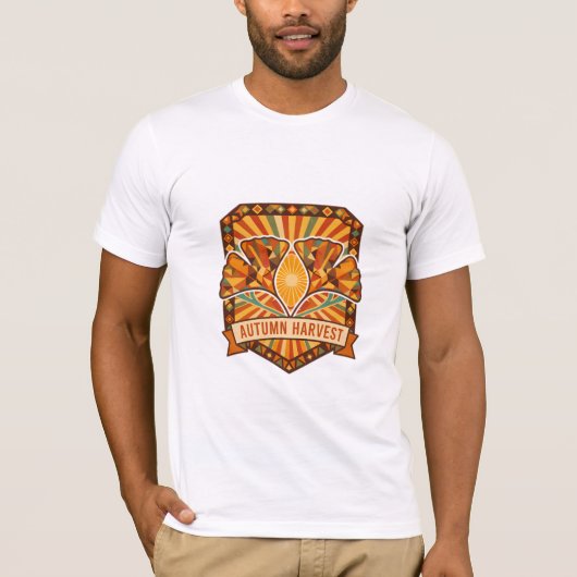 オータムハーベストレトロイチョウモザイクTシャツ Tシャツ (正面)