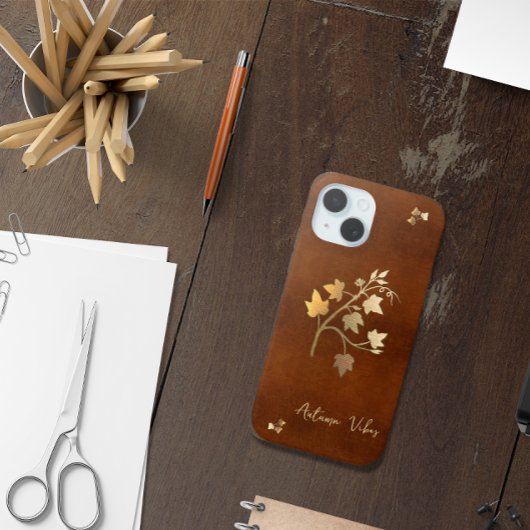 オータムバイブス ゴールデン ヴァイン ブランチ ブラウン レザー Case-Mate iPhoneケース