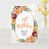 オータムバラとオレンジの花の誕生日 カード (黄色い花)