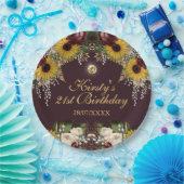 オータムバーガンディ秋フラワーズフリージ誕生日 ペーパープレート (パーティー)