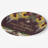 オータムバーガンディ秋フラワーズフリージ誕生日 ペーパープレート (アングル)