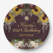 オータムバーガンディ秋フラワーズフリージ誕生日 ペーパープレート (正面)