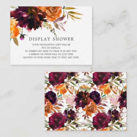 オータムバーガンディ&オレンジフローラディスプレイシャワー エンクロージャーカード (正面/裏面)