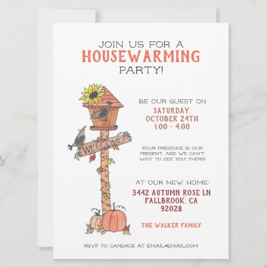 オータムバードハウスクロウズウェルカム引っ越し祝いパーティー 招待状 (正面)