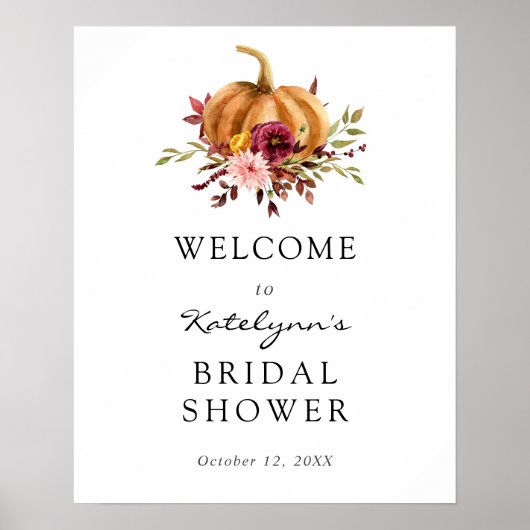 オータムパンプキンフラワーズ ブライダルシャワー ウェルカムサイン ポスター (正面)