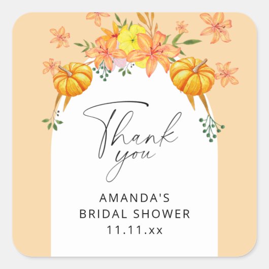オータムパンプキンフラワーブライダルシャワー スクエアシール (正面)