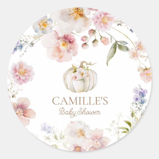 オータムパンプキンベイビーシャワーステッカー ラウンドシール (正面)