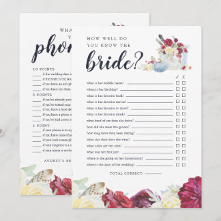 オータムパンプキン両面ウェディングシャワーゲームカード 招待状