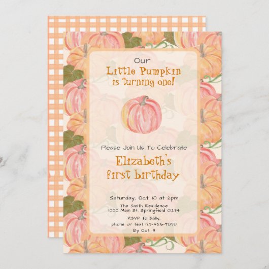 オータムパンプキン ファーストバースデー オーダーネーム 招待状 (正面/裏面)