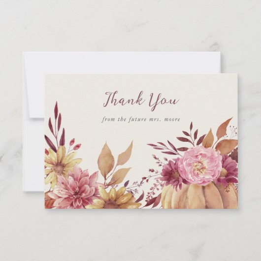 オータムパンプキン & 秋のワイルドフラワーズ フラット サンキューカード (正面)