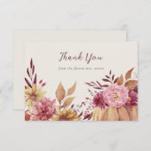 オータムパンプキン & 秋のワイルドフラワーズ フラット サンキューカード (正面/裏面)