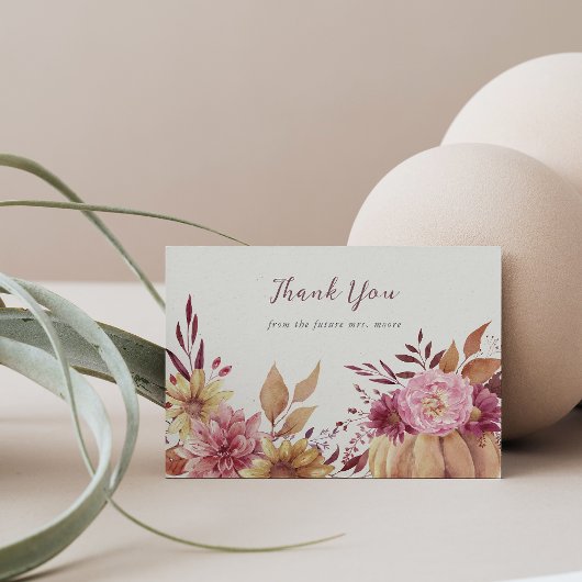 オータムパンプキン & 秋のワイルドフラワーズ フラット サンキューカード