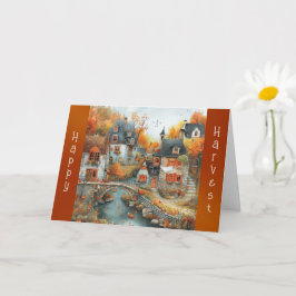 オータムビレッジブリッジイラストレーションサンクスギビング カード