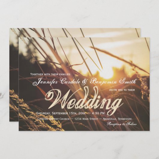 オータムフィールドサンセット秋の結婚式招待状 招待状 (正面/裏面)