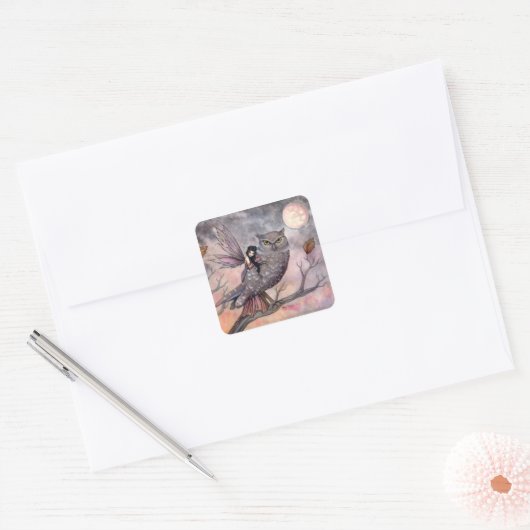 オータムフェアリーとフクロウのステッカー スクエアシール (封筒)