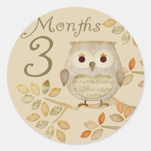 オータムフクロウ3ヶ月ステッカー ラウンドシール (正面)