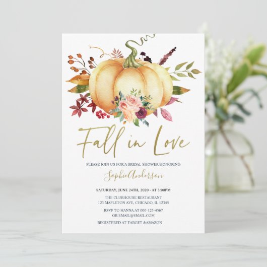 オータムフローラパンプキン秋インラブブライダルシャワー 招待状 (スタンド正面)